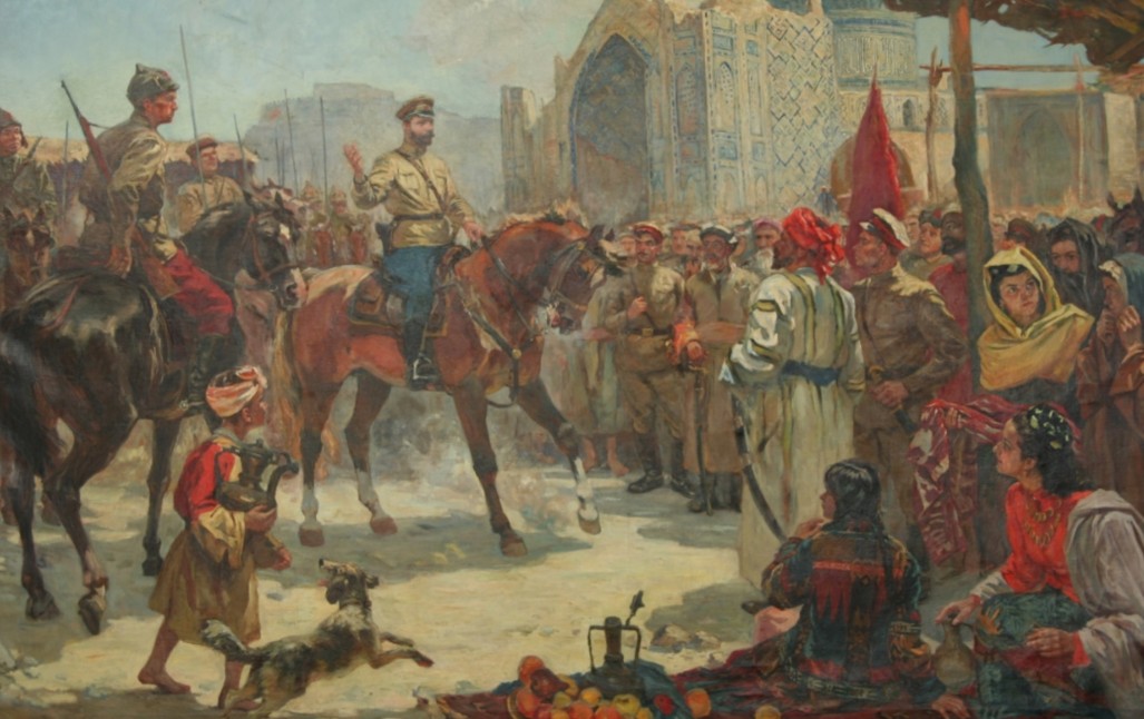 Н. Нурмухамедов. Выступление М.В. Фрунзе перед ополченцами в Самарканде. 1968 год/Государственный музей искусств РК им. А. Кастеева, Алматы