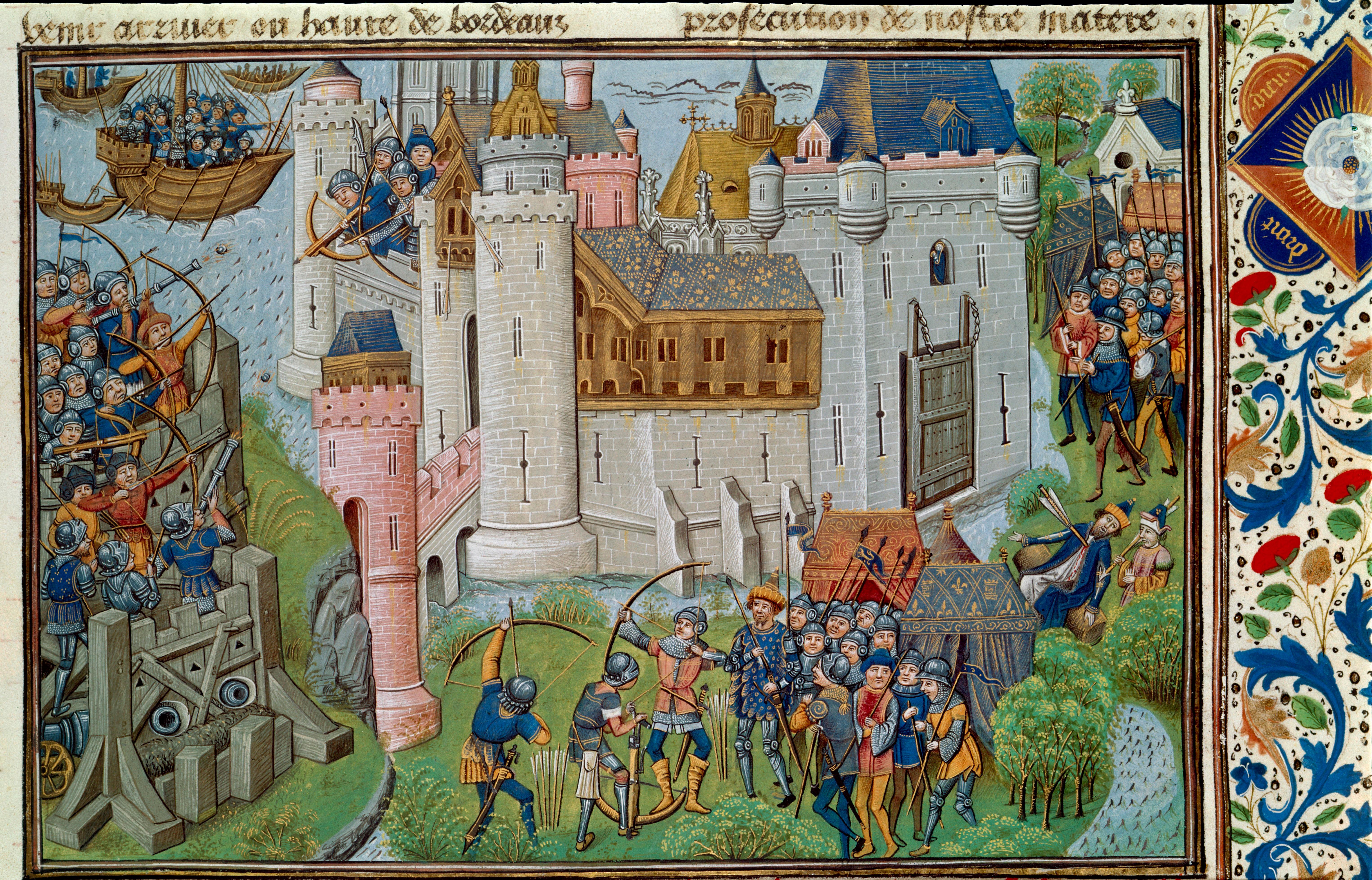 Castle siege. France. 15th century miniature / Alamy