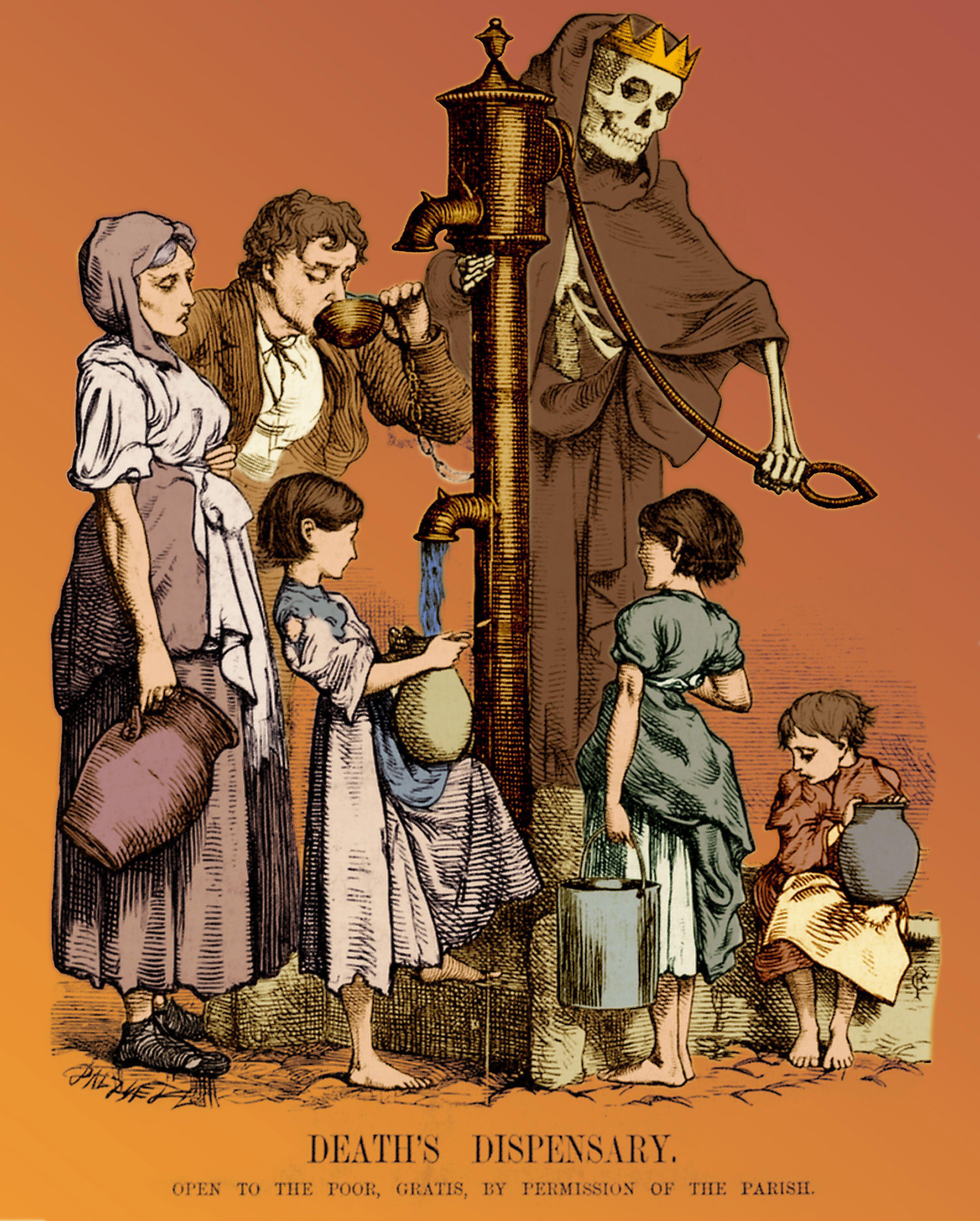 Death Supplying Water Infected With Cholera Bacteria From A Pump. 1854/Alamy