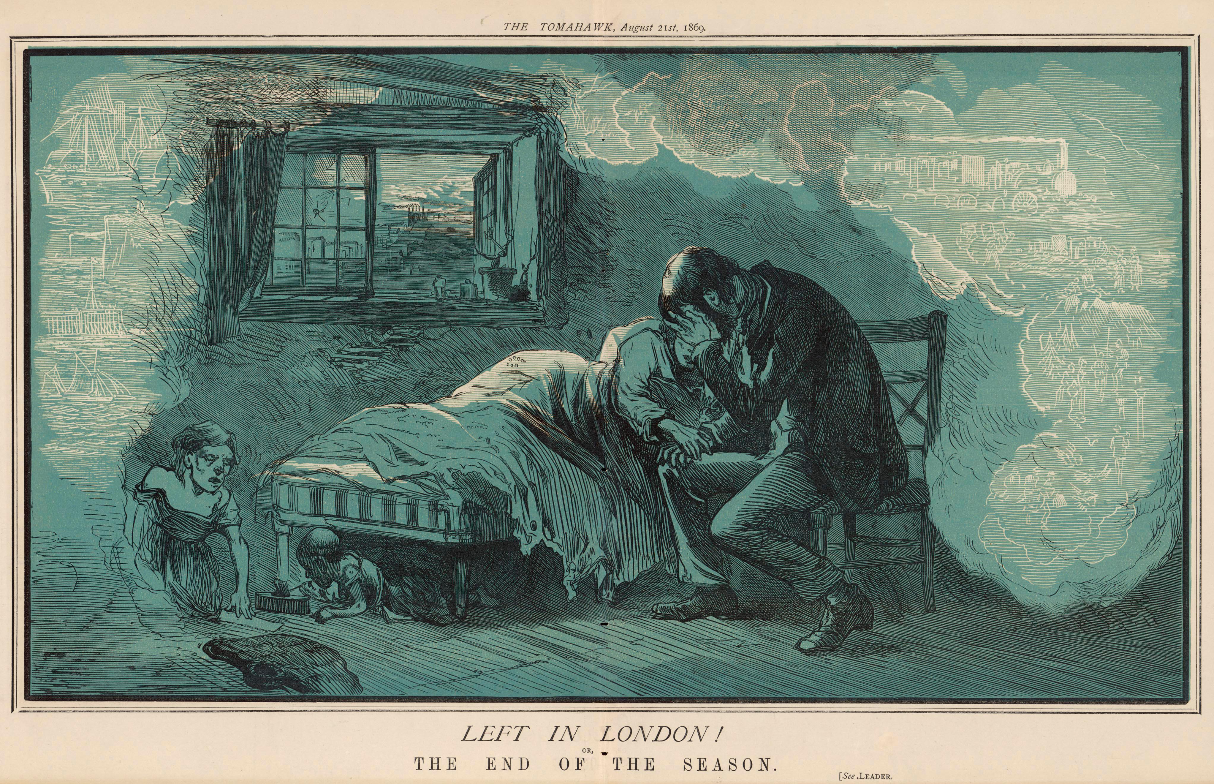 Left In London! Or, The End Of The Season' Cartoon Contrasting Slum Life With The Seasonal Migration Of The Upper Classes. Date: 1869/Alamy