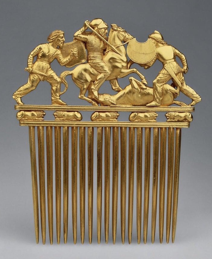 A golden comb from the Solokha mound. It was found in the burial of a Scythian leader. 5th-4th centuries BC/Wikimedia commons