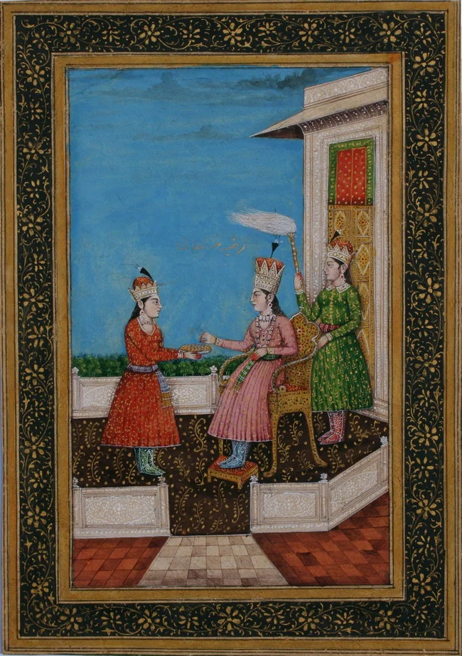 Miniature painting of Raziа Sultana seated in a chair accompanied by attendants. Сirca 19th century/Wikimedia Commons