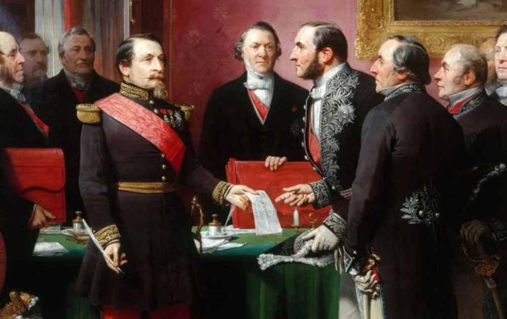 Adolphe Yvon. Napoleon III handing over to Baron Haussmann the decree. Paris. Carnavalet Museum. 1865 /Alamy