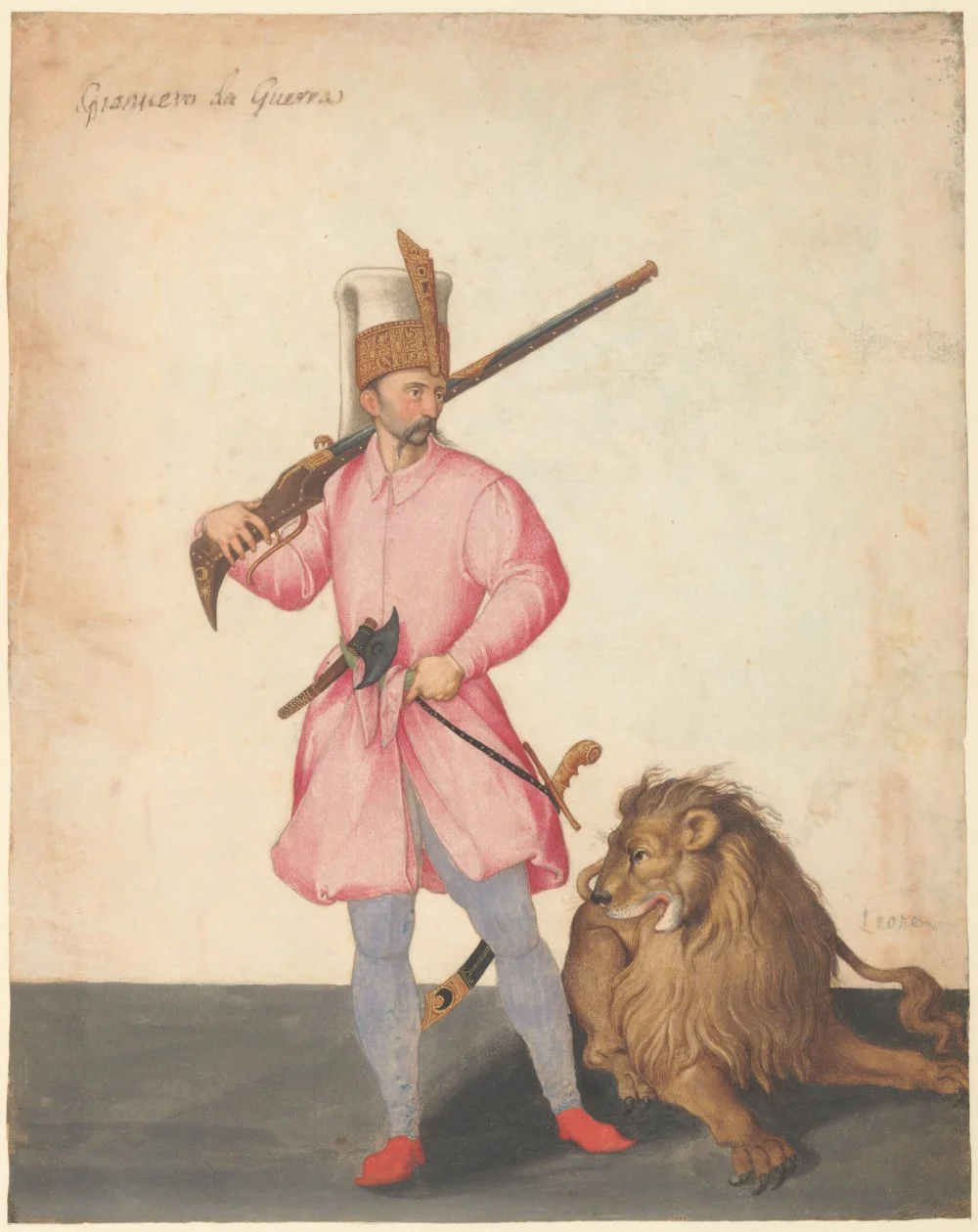 Jacopo Ligozzi «A Janissary "of War" with a Lion», ca. 1570–80/The Metropolitan Museum of Art, New York, Harris Brisbane Dick Fund, 1997   Bostanji bachi leu/Alamy