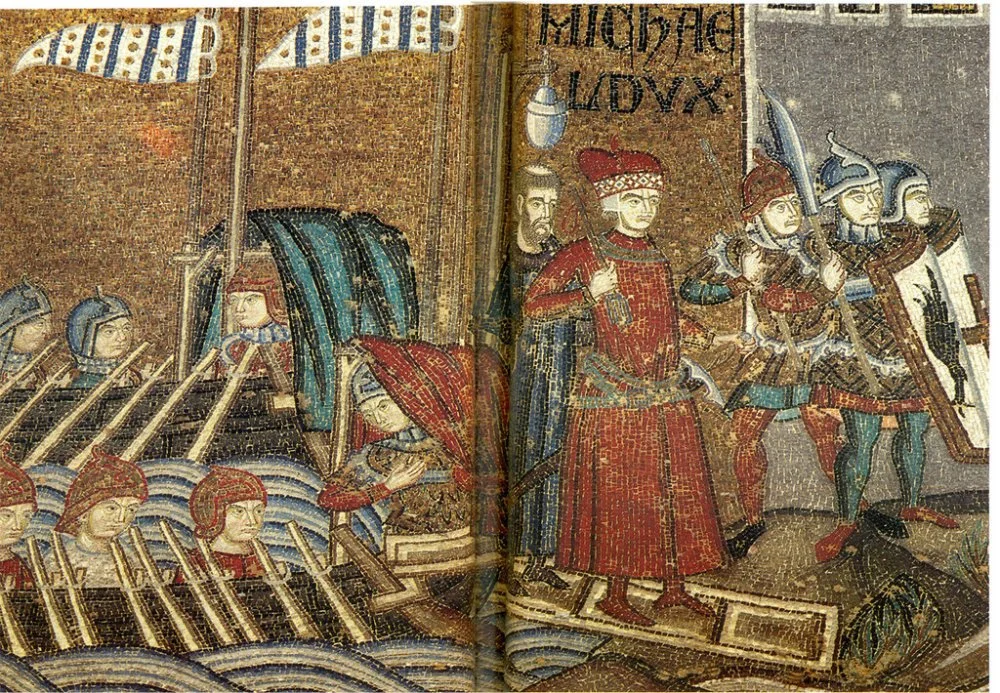 Венецианские галеры на Хиосе. Деталь мозаики. Венеция (Начало XIV века)/Wikimedia commons