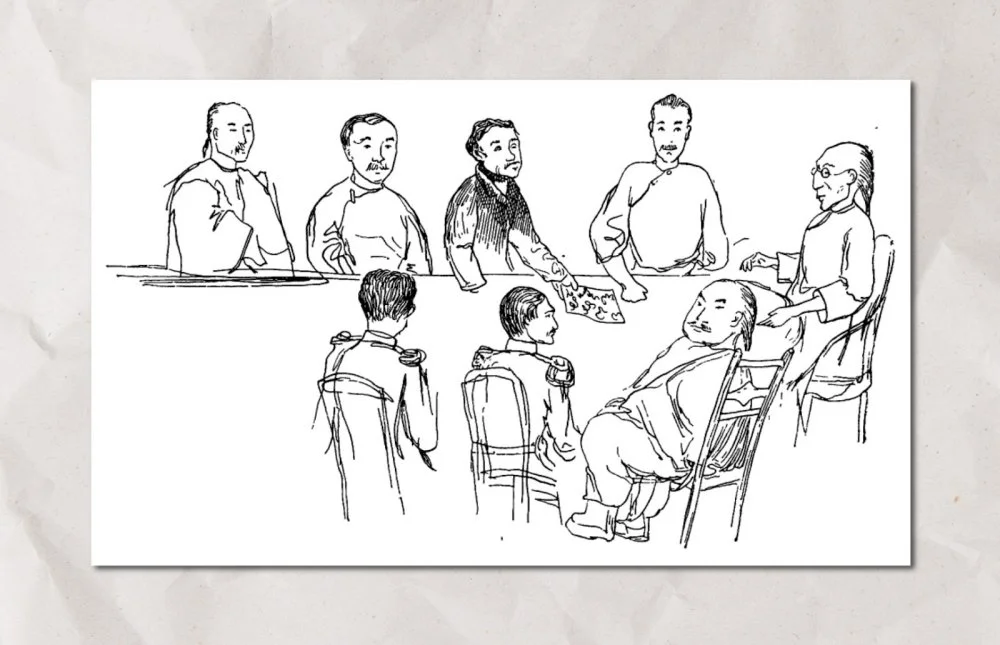 Рисунок Шокана Уалиханова. Приём у китайского сановника в Кульдже. 1856 год / Wikimedia commons