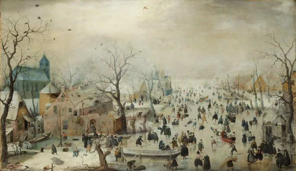 Winter Landscape with Ice Skaters (1608) by Hendrick Avercamp/Wikimedia commons