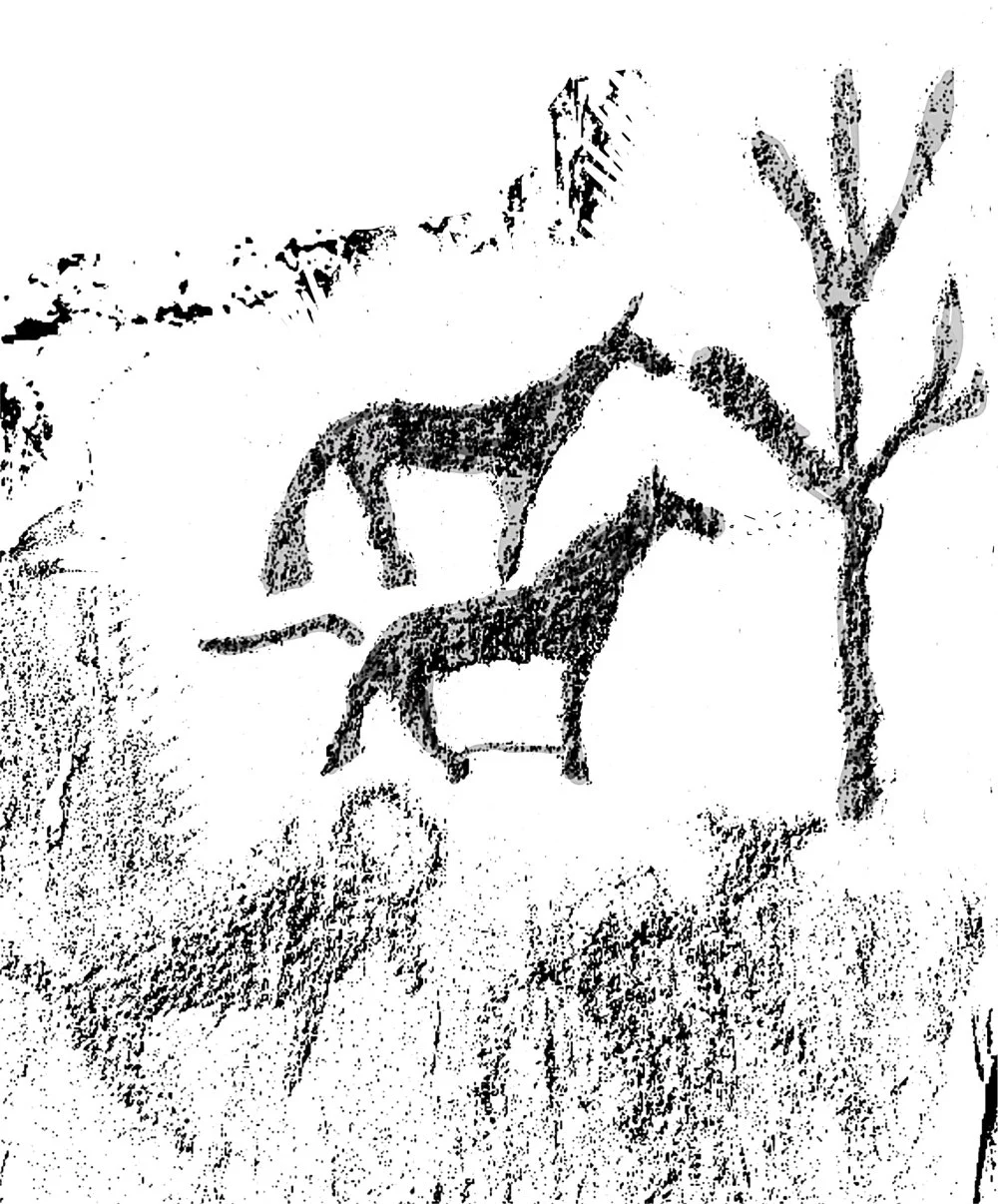 World tree and two horses. Kulzhabasy. Drawing/Olga Gumirova