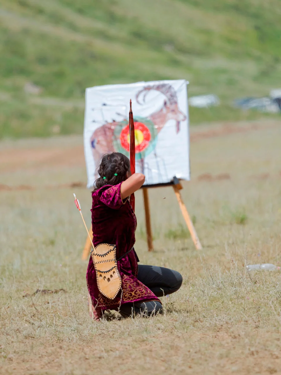 Traditional archery. Folk and Sport festival on the Suusamyr plain commemorating Mr Koshomkul. a sportsman and folk hero of the last century. Сentral asia. Kyrgyzstan/Photo by: Martin Zwick/REDA&CO/Universal Images Group via Getty Images