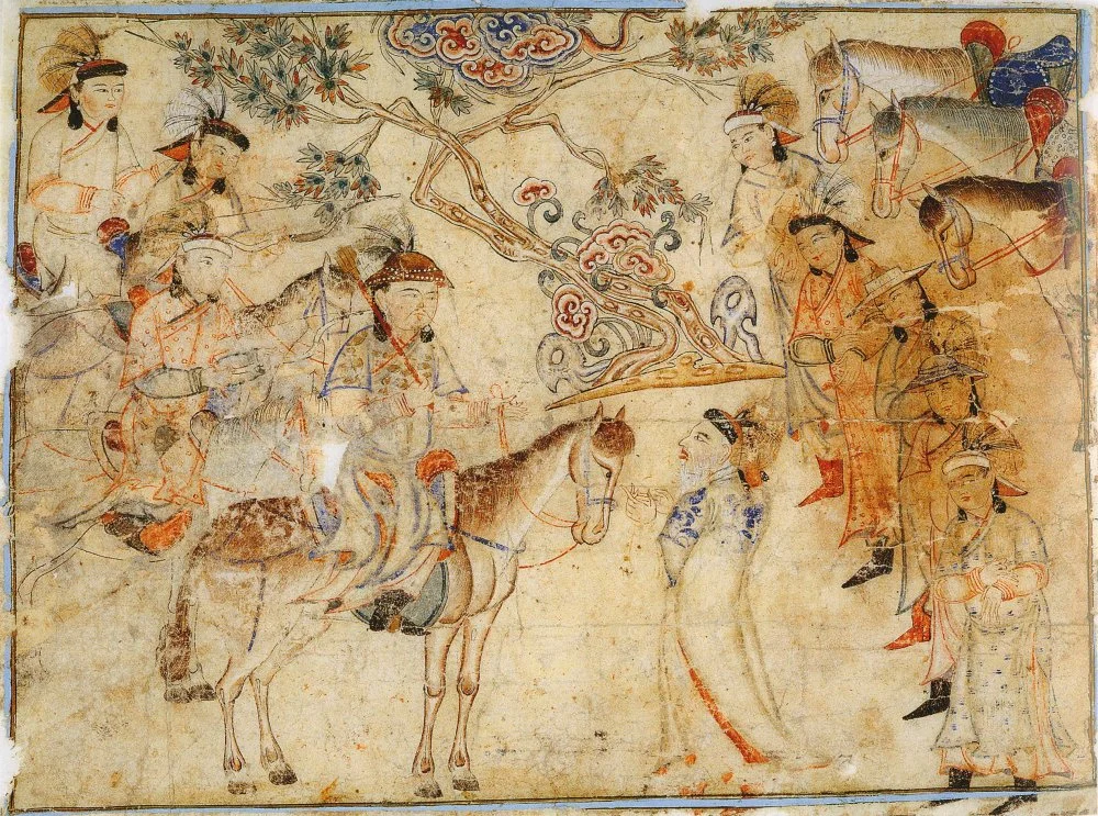 Negotiations. Illustration of Rashid-ad-Din's Gami' at-tawarih. Tabriz (?), 1st quarter of 14th century/Staatsbibliothek, Berlin/Wikimedia Commons