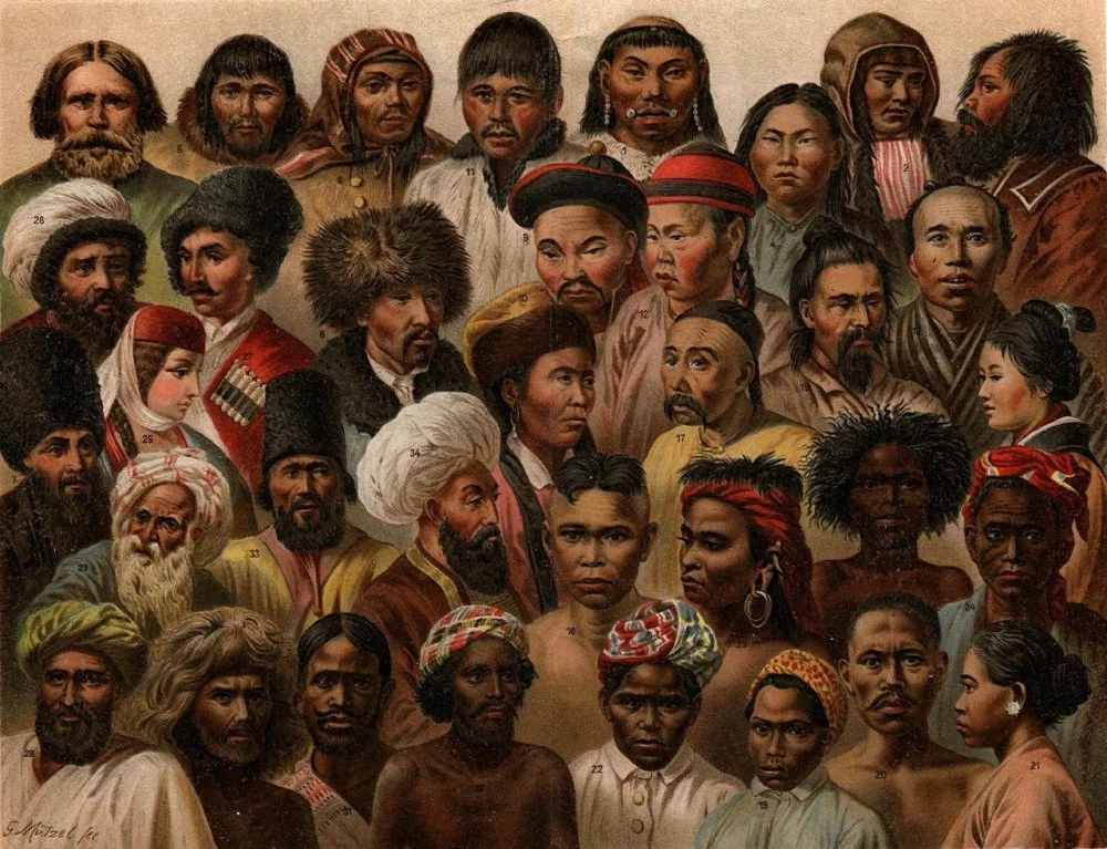 Gustav Mützel. Asian ethnic groups. Illustration from Nordisk familjebok (Nordic Family Book). 1904 / Bibliographisches Institut / Wikimedia Commons