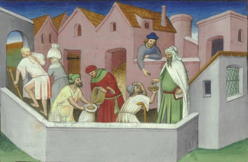 Help for the poor in China. Miniature from the Book of the Great Khan (c. 1330), probably written by the Dominican Jean de Cora (de Cori) on commission from Pope John XXII. Between 1410 and 1412/Wikimedia commons