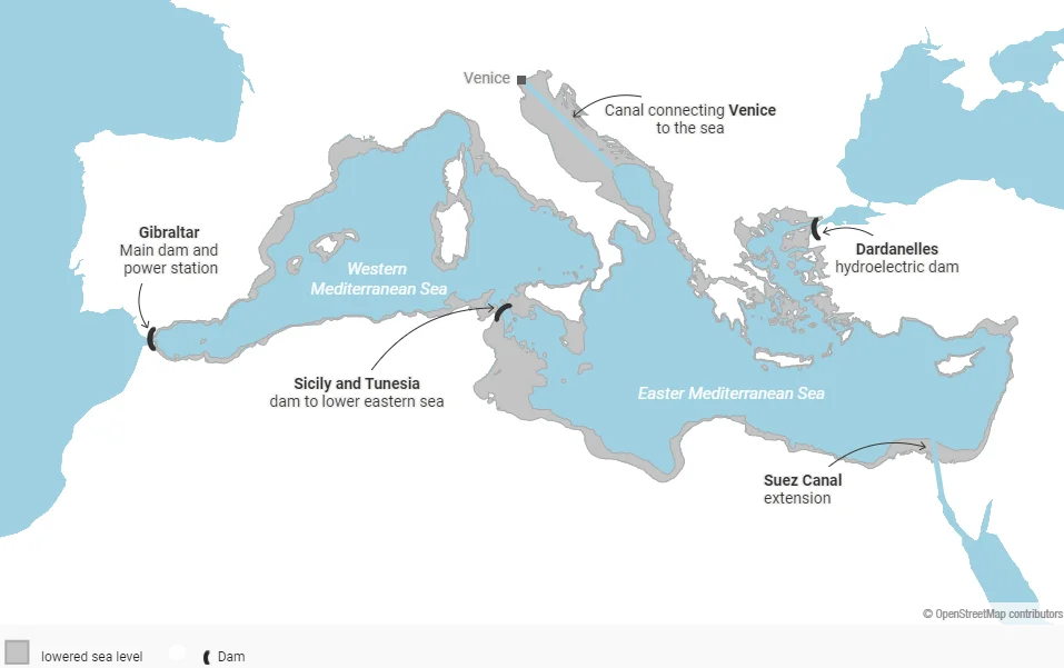 Картада Зергель жобасы бойынша СЭС құрылыс орындары белгіленген/Wikimedia commons