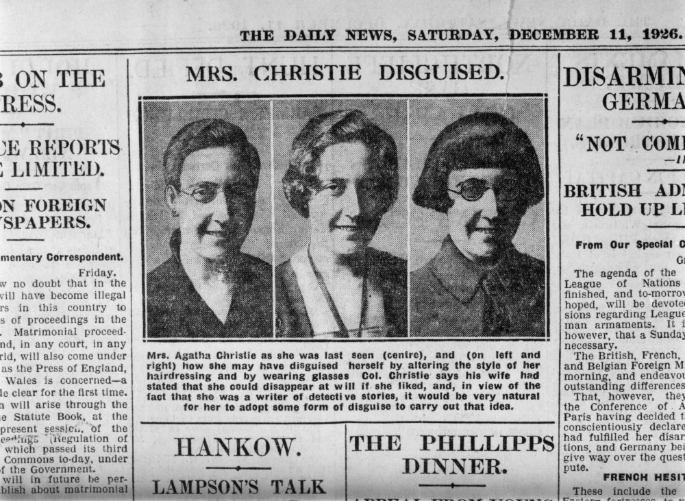 The " The Daily News " showing how she may have disguised herself after her disappearance. 1926/Getty Images