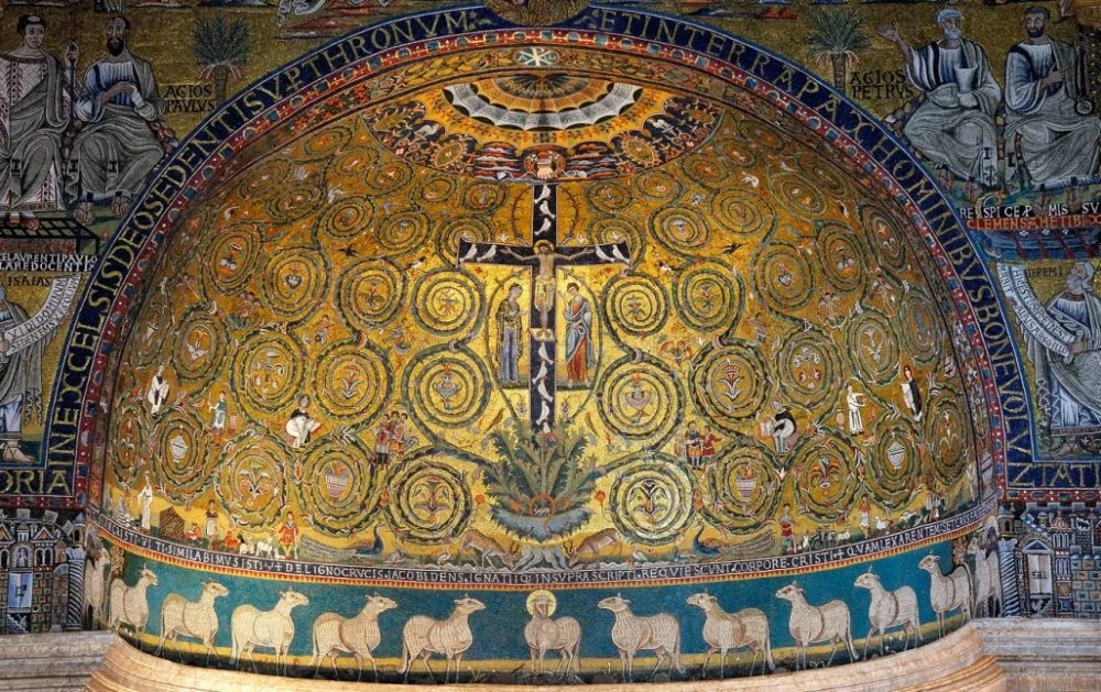 The Tree of Life. Mosaic in the apse of the Basilica of St. Clement. Rome, 12th century / Alamy