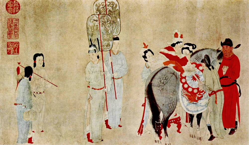Ян-гуйфэй садится на лошадь. Конец 13 века