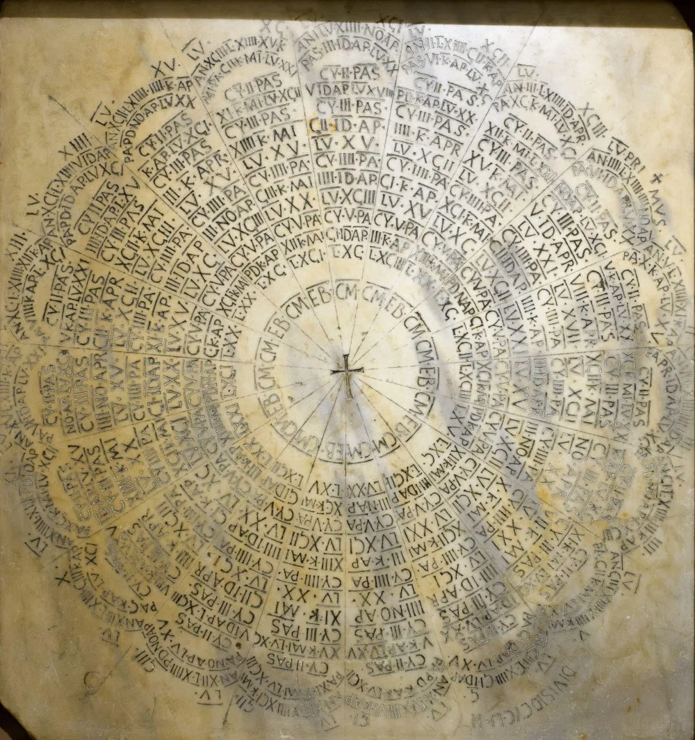 Easter Calendar for the years 532-632 AD, Marble of Preconnesus. Ravenna, Italy. It was when compiling such a table that Dionysius proposed a new system of chronology /Alamy