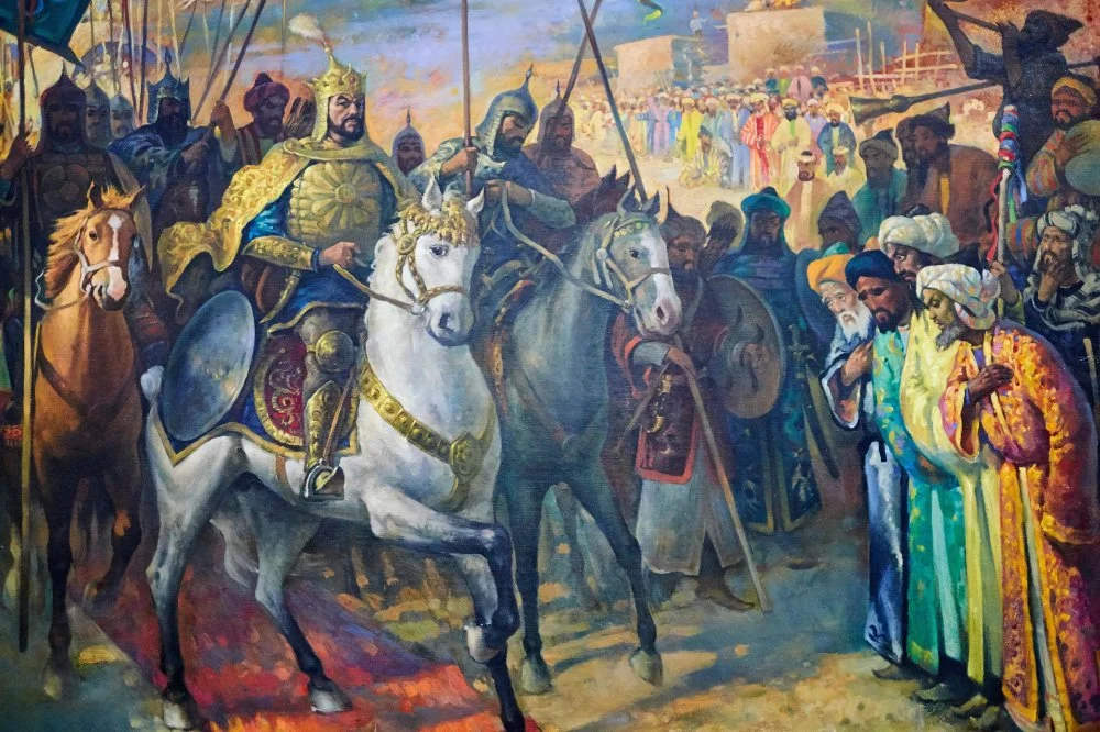 Эмир Тимур вступает в город. Фреска в Музее Тимура. Ташкент/Alamy