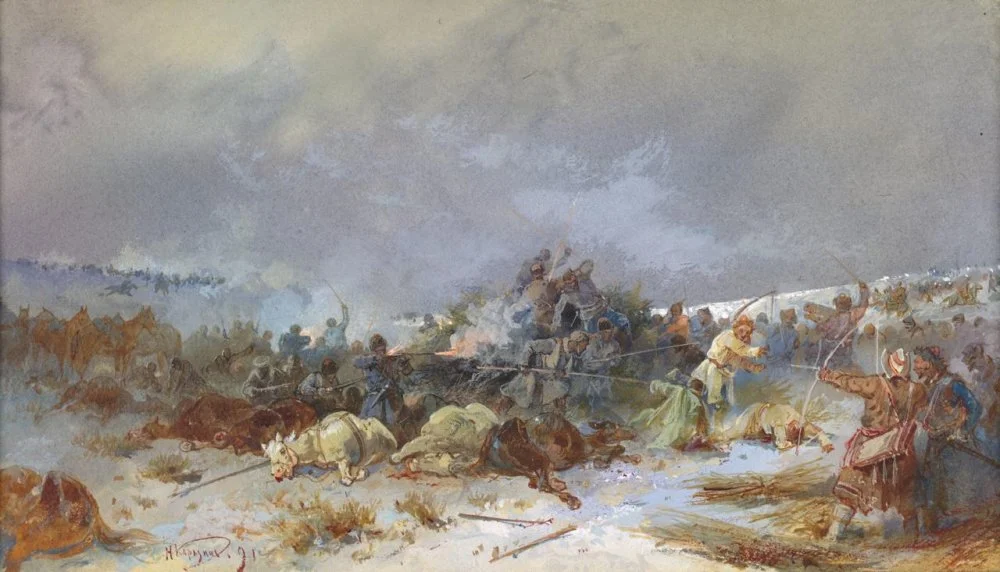 Николай Каразин. Бой хорунжего Рытова против казахов Кенесары. 1891 год / Wikimedia Commons   