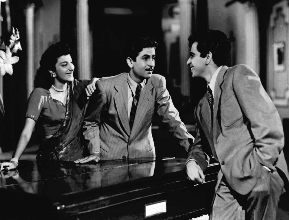 Actress Nargis and actors Raj Kapoor and Dilip Kumar 1949/Alamy
