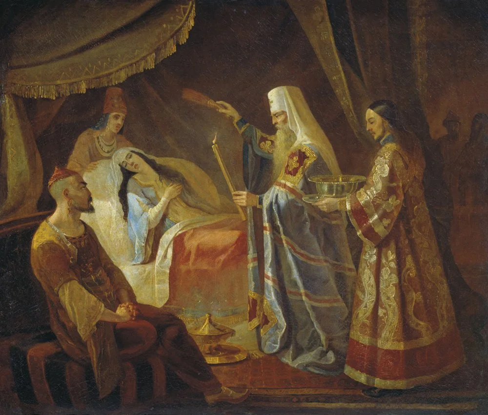 Алексей Капков. «Митрополит Алексий исцеляет ханшу Тайдулу». 19-й век / Wikimedia Commons