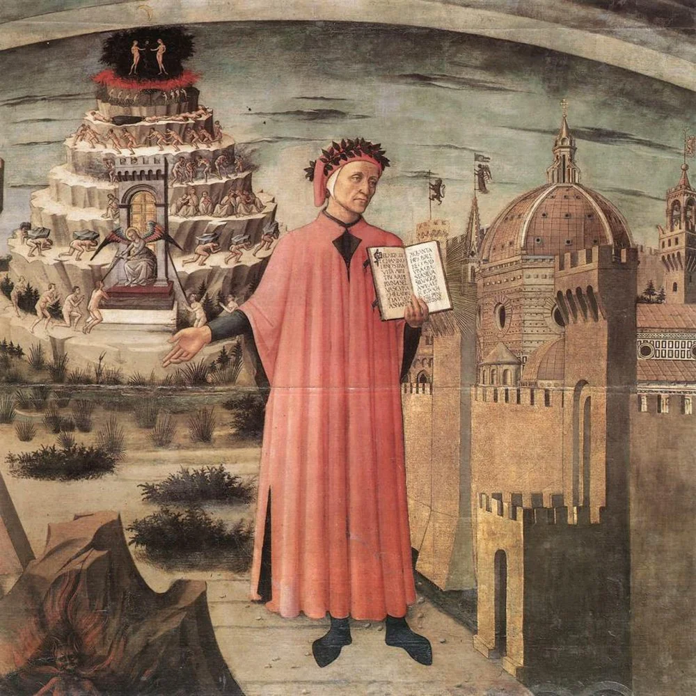 Доменико ди Микелино. Құдіретті комедия Флоренцияны дәріптеуде. Фреска. Санта-Мария-дель-Фьоре Соборы, 1465 жыл