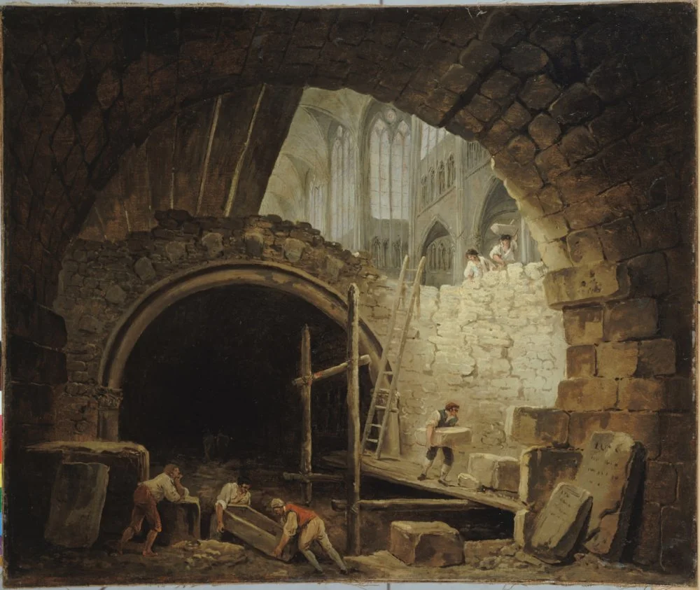 Hubert Robert. Looting of Royal Tombs in Saint-Denis Basilica, October 1793/Musée Casrnavalet/Wikimedia Commons