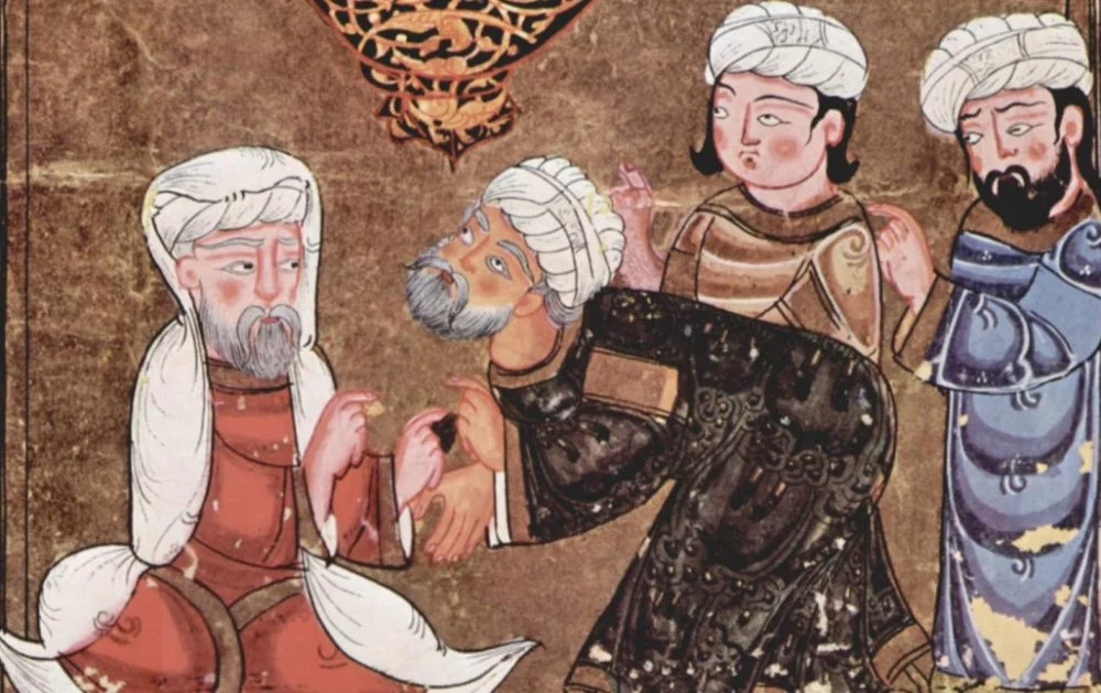 Ибн Халдун мен қазы. 14 ғасыр араб миниатюрасы / Wikimedia Commons