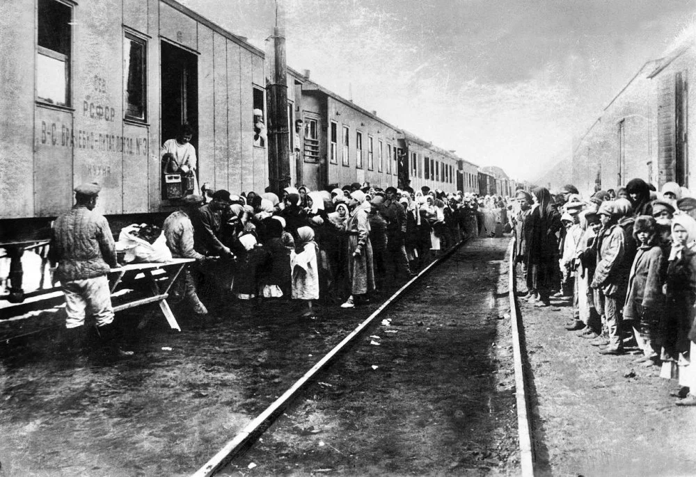 Supplies train for the Russian transported convicts starving during deportation to Siberia 1920's /Apic / Bridgeman via Getty Images