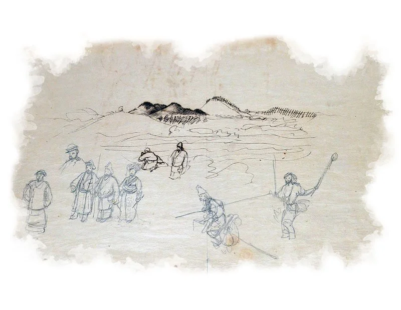 Встреча чиновника в ауле Сырымбет. Рисунок Шокана Уалиханова, 1854 год / shoqan.kz