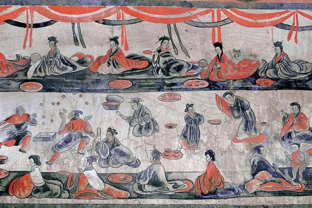 Қытайдығы мерекелік ас. Фреска, 7-8 ғғ./Wikimedia commons