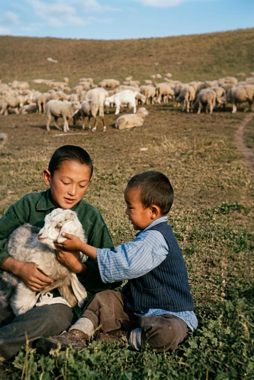 Іле Алатауының етегінде. 1958 жыл / ОМА КФҚД. Gemini көмегімен қалпына келтірілген