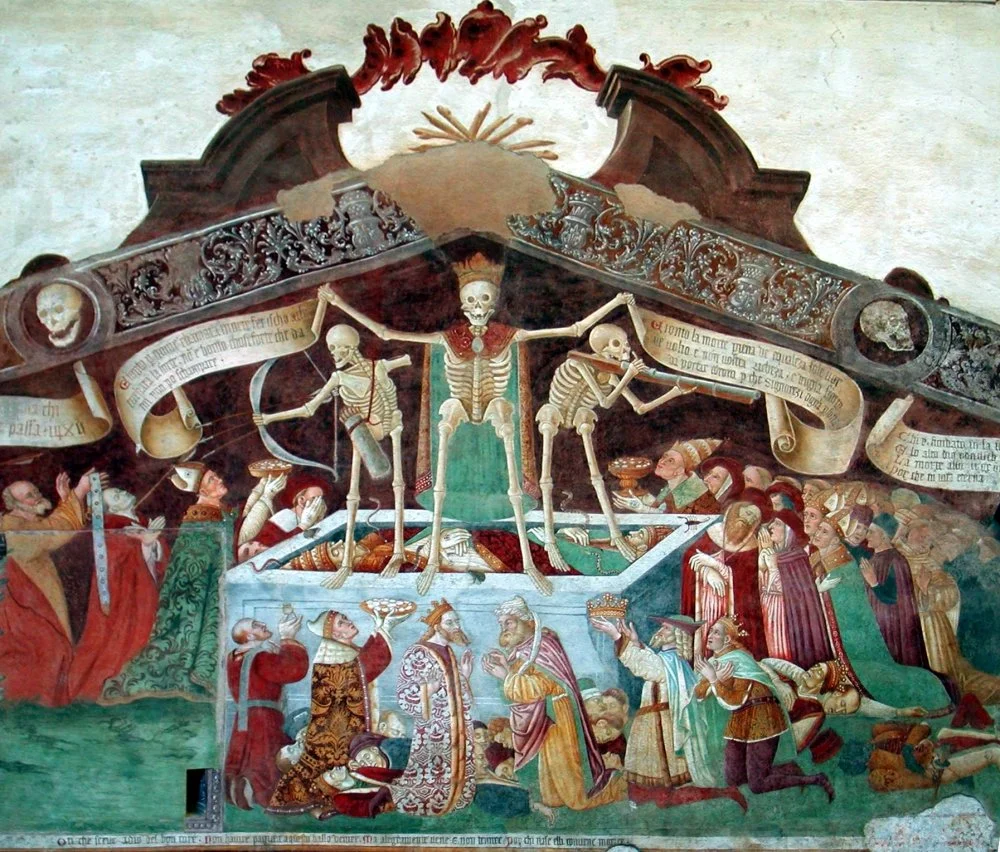Паоло Пиччати. Өлімнің салтанаты, Клузоне, Италия, XV ғасыр. Шіркеудің сыртқы қабырғасында/Wikimedia Commons