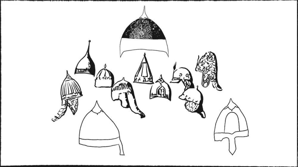 Russian helmets. 12-14 centuries/Qalam