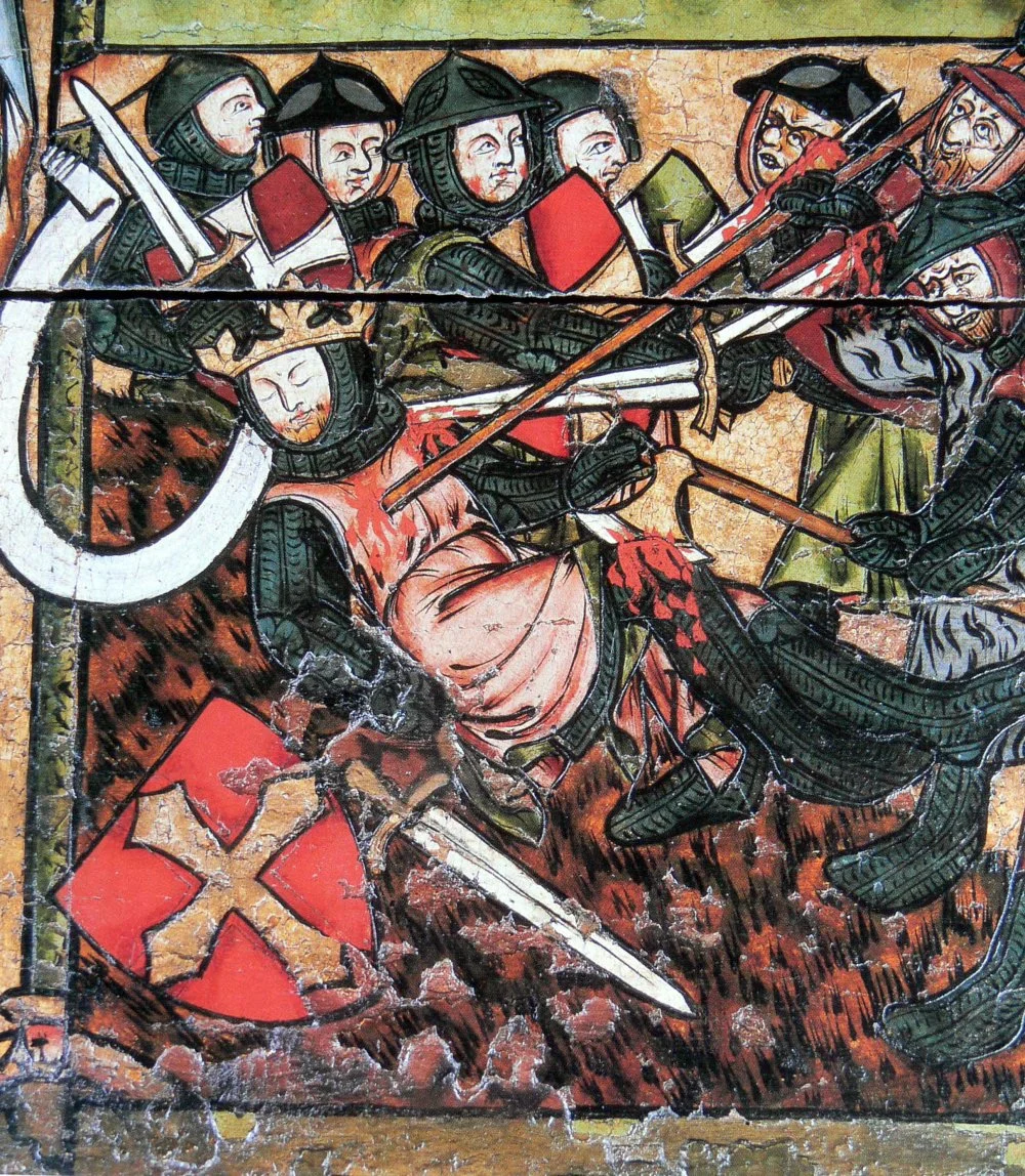 The death of the Norwegian king Olaf the Saint in the battle of Stiklastadir. Painting of the altar of the church in Trøndelag. First half of the 14th century/Wikimedia Commons