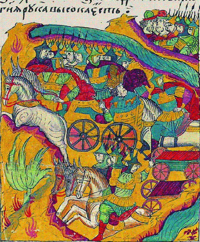 Бегство Сахиб Гирея из Москвы. Лицевой летописный свод. 16 век/Wikimedia commons