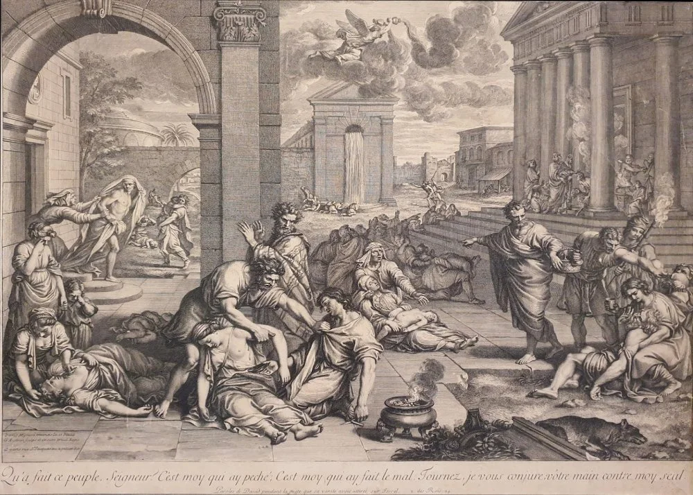 Plague in Egine by Gérard Audran. ca 1698-1703/Wikimedia commons