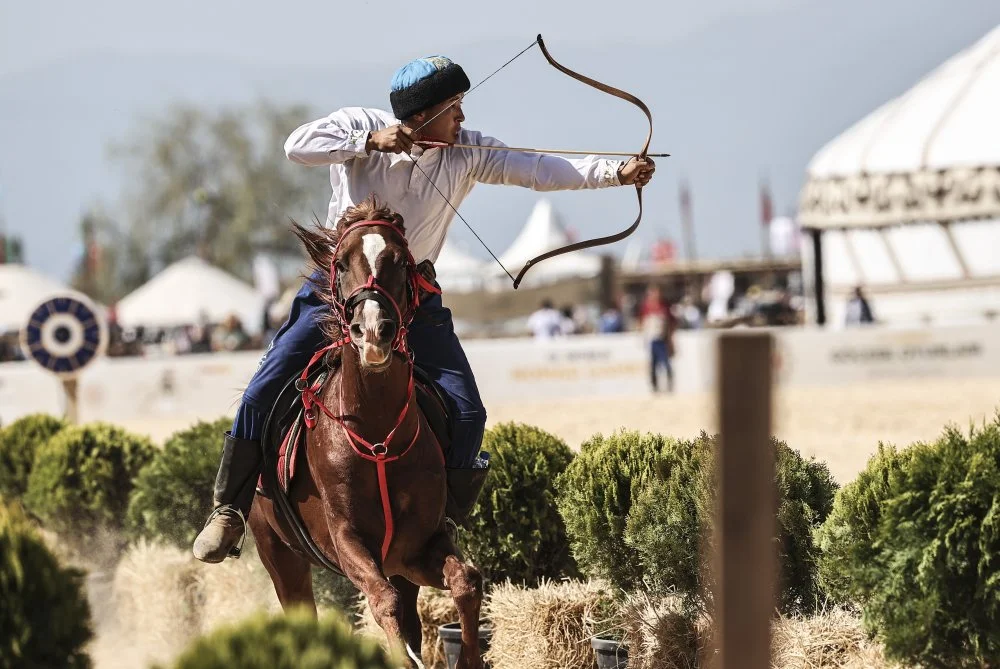 4th World Nomad Games in Turkiye's Bursa BURSA, TURKIYE - OCTOBER 01: Horse archery competitions held within the third day of the 4th World Nomad Games held under the leadership of the World Ethnosport Confederation in the Iznik district of Bursa, Turkiye on October 01, 2022./Photo by Emin Sansar/Anadolu Agency via Getty Images