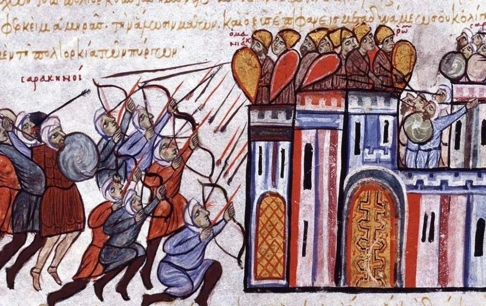 Сарацины атакуют византийцев в Эдессе. Миниатюра из рукописи «Мадридский Скилица». 12 век / Wikimedia Commons