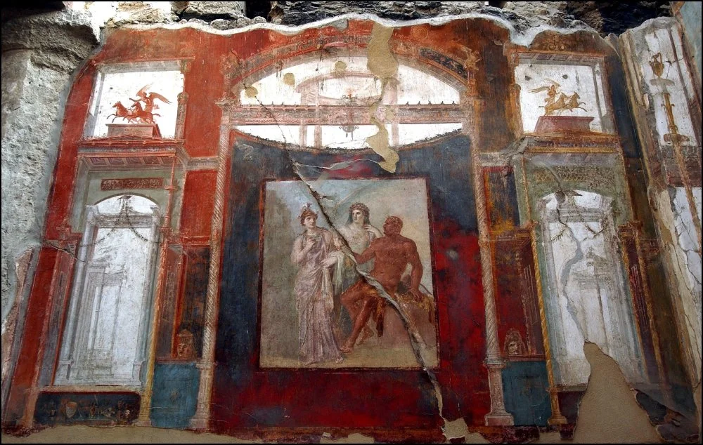The fresco in the center of the east wall depicts Hercules with the company of Juno and Minerva, the rainbow above them is an incarnation of Jupiter/Getty Images
