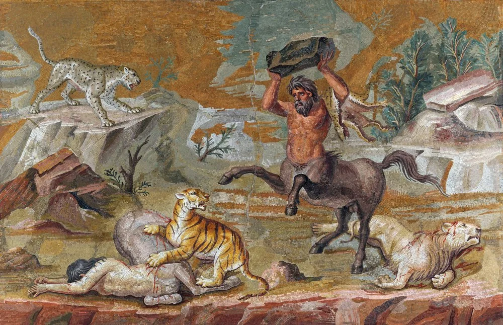 Кентавр сражается с дикими зверями. Мозаика. Вилла Адриана. 2 век н.э./Wikimedia commons