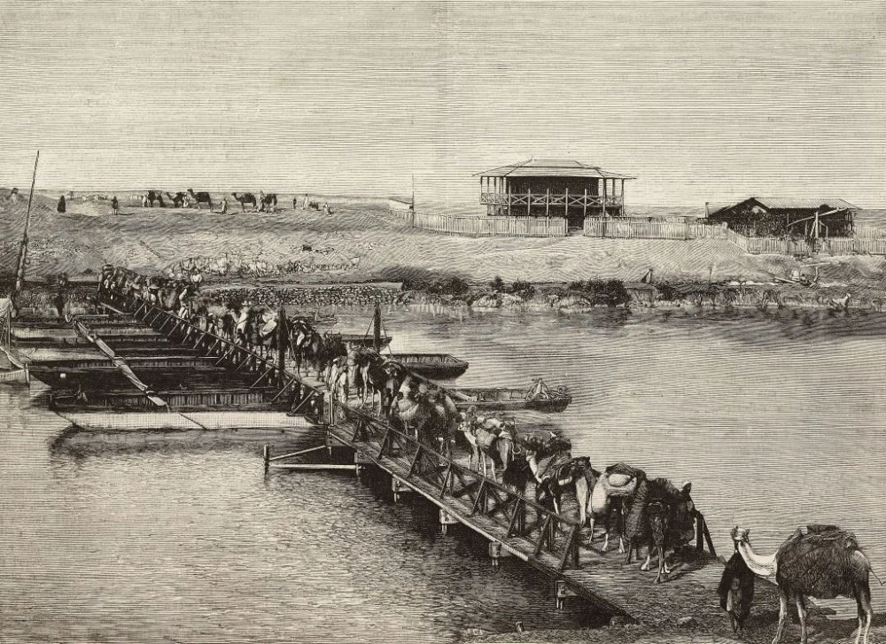 Caravan of pilgrims crossing a bridge near Suez on their way to Mecca, Egypt, engraving from a photograph by N Corazzini from L'Illustrazione Italiana, year 16, no 4, January 27, 1889/Getty Images