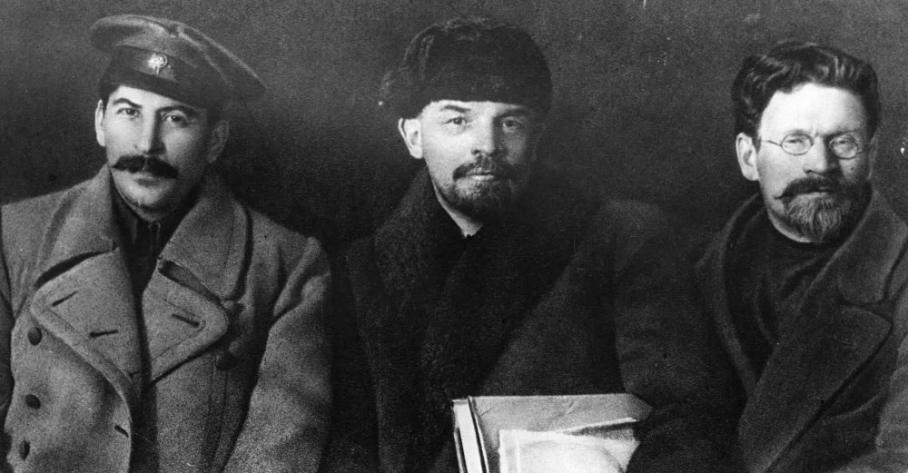 Joseph Stalin, Vladimir Ilyich Lenin and Mikhail Ivanovich Kalinin. Congress of the Russian communist party/Hulton Archive/Getty Images