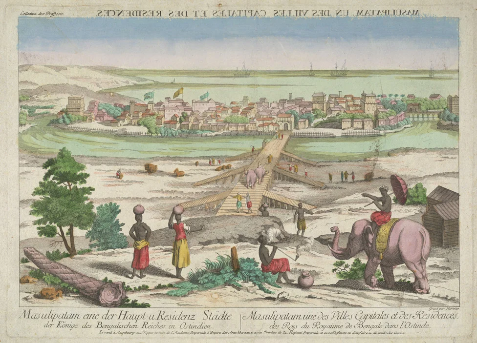 A scene of Machilipatnam port in 1676 AD, it was a prime seaport of Golconda Sultanate from Philip Baldaeus, 'A True and Exact Description of the most Celebrated East-India Coasts of Malabar and Coromandel/Wikimedia Commons