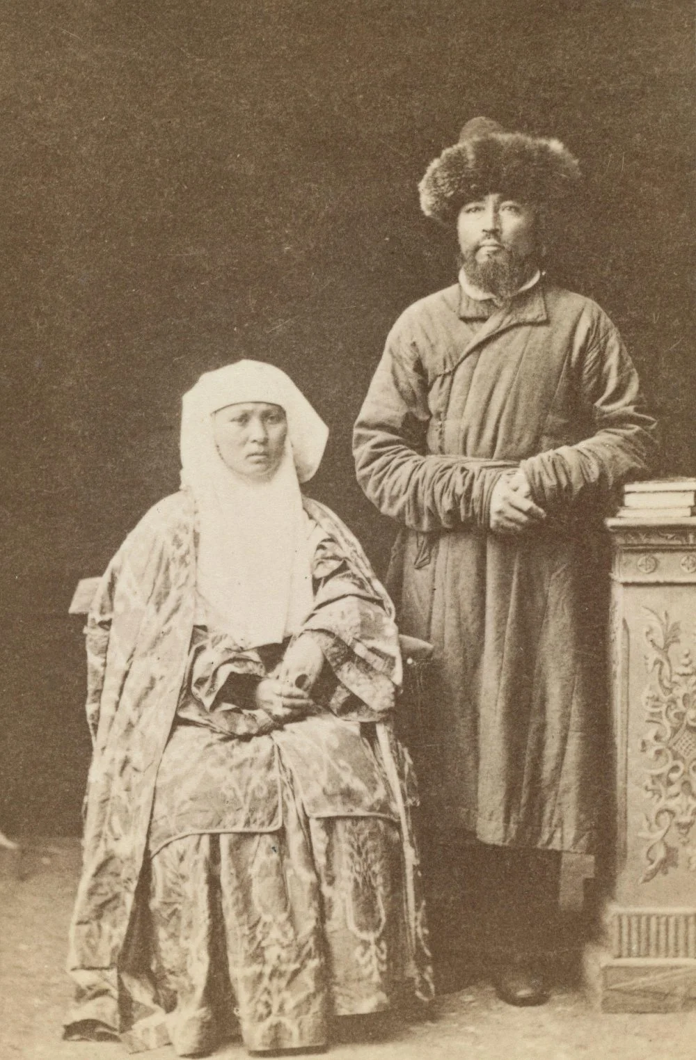  Showing a Kazakh couple, noble or wealthy. Beteeen 1870 and 1886/Alamy 