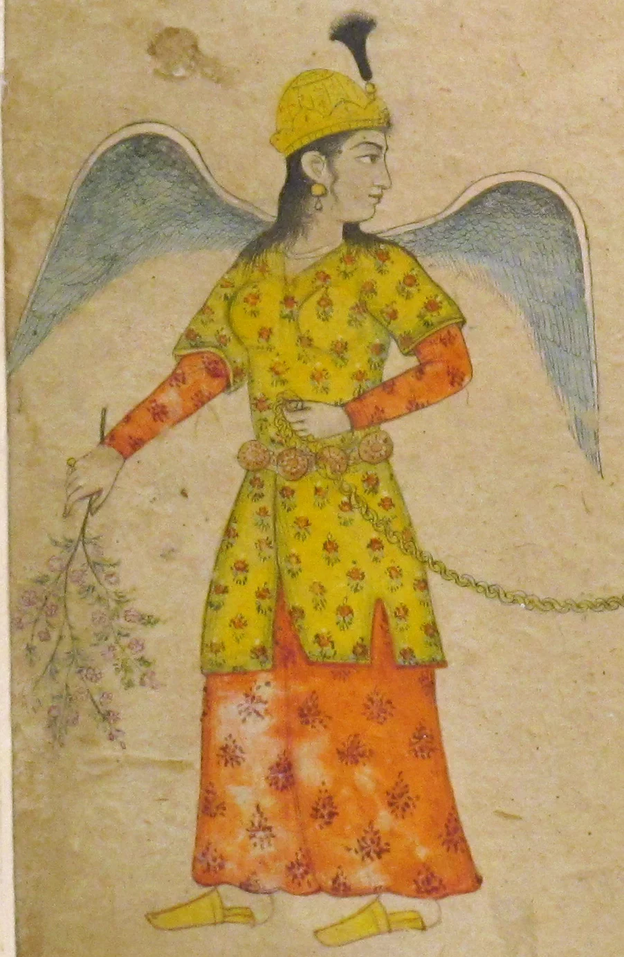 Fragment of work. Pari (or Peri) leading a composite animal of Persian inspiration. Rajput painting. XIX, Bhopal, Archaeological Museum/Wikimedia Commons 