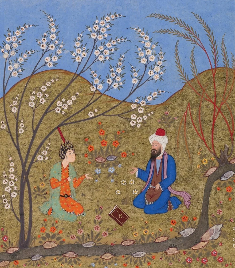 "The mystic Ahmad Ghazali, talking to a disciple", Persian miniature from the manuscript "Majalis al-Ushshaq" ("Meetings of the lovers"), 1552/Oxford University