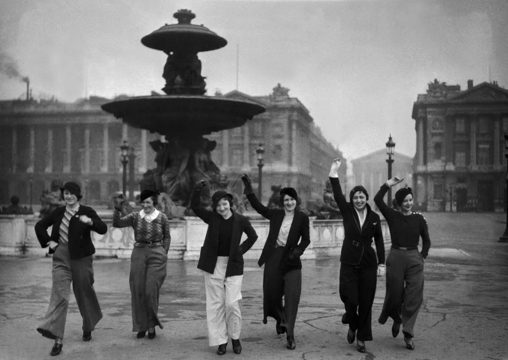 A group of models in the Place de la Concorde showing off their flared trousers. February 21, 1933/Photo by Keystone-France/Gamma-Keystone via Getty Images