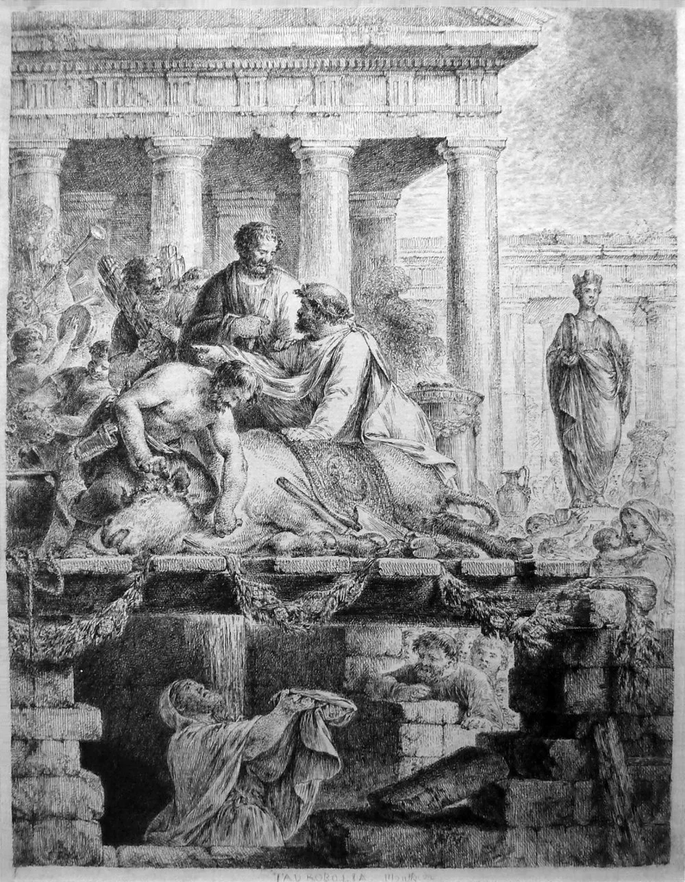 Taurobolium, or Consecration of the Priests of Cybele under Antoninus Pius. Engraving by Bernhard Rode (undated, ca. 1780)/Wikimedia Commons