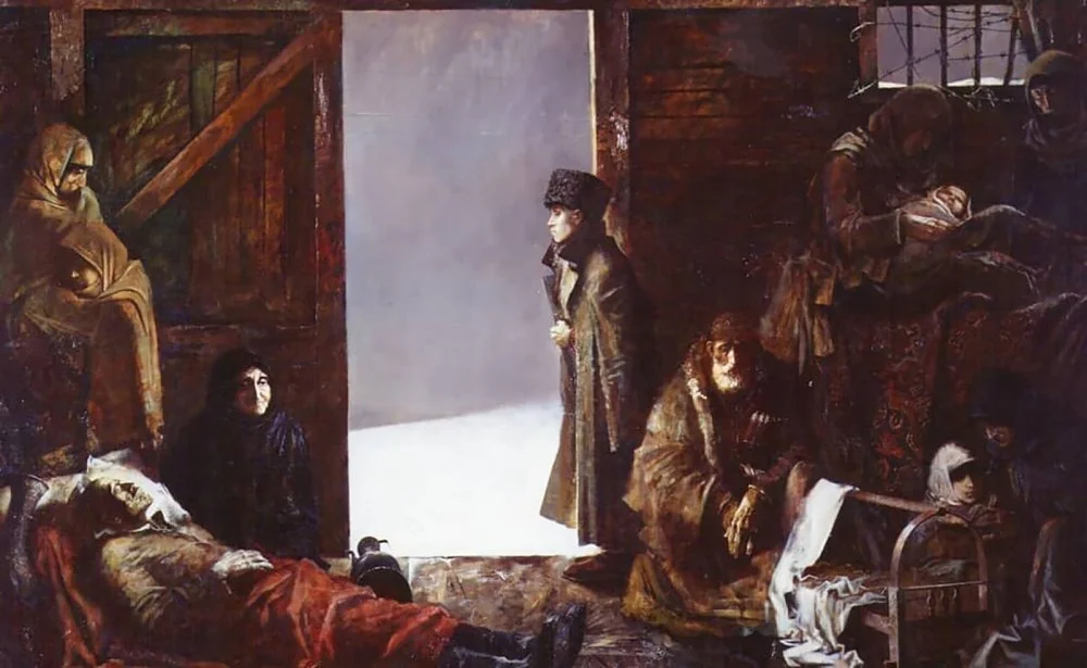 Султан Юшаев. «С родной земли». Картина, посвящённая депортации вайнахов (чеченцев и ингушей) в 1944 году. 1989 год / Wikimedia Commons